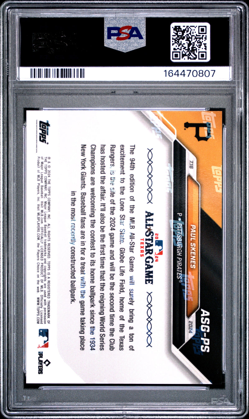 Paul Skenes Rookie Card 2024 Topps Now #ASGPS Platinum Member, PSA 10, Pittsburgh Pirates Baseball