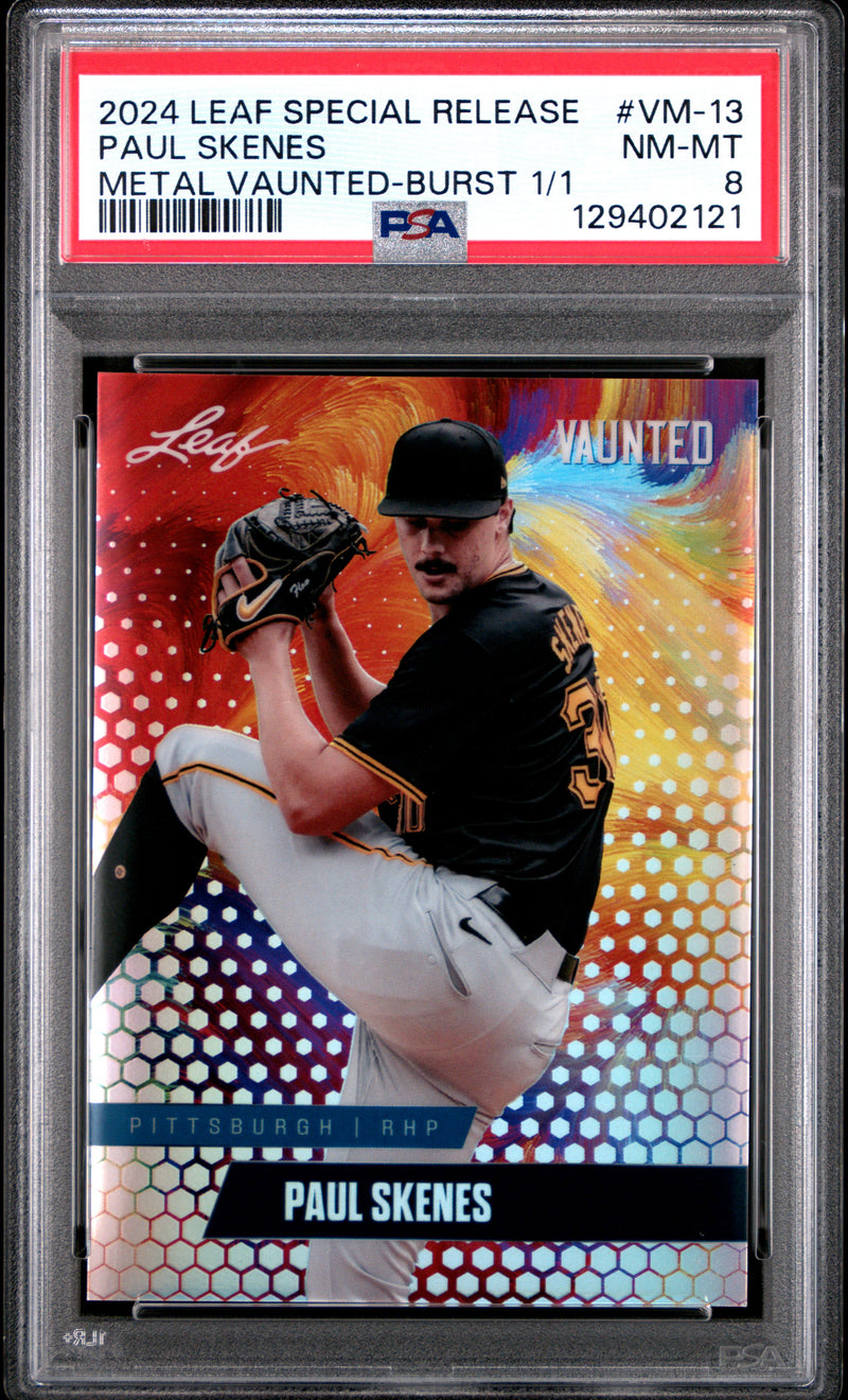 PSA 8 Paul Skenes 2024 Leaf Vaunted Metal #VM-13 Burst 1/1 Rookie Card Pittsburgh Pirates