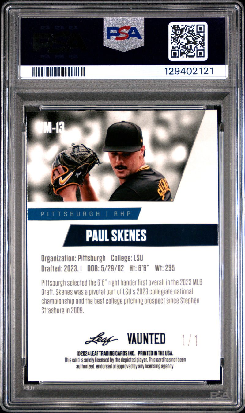 PSA 8 Paul Skenes 2024 Leaf Vaunted Metal #VM-13 Burst 1/1 Rookie Card Pittsburgh Pirates