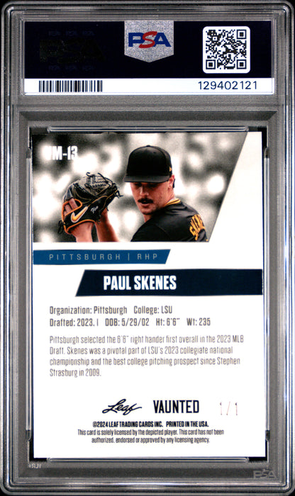 PSA 8 Paul Skenes 2024 Leaf Vaunted Metal #VM-13 Burst 1/1 Rookie Card