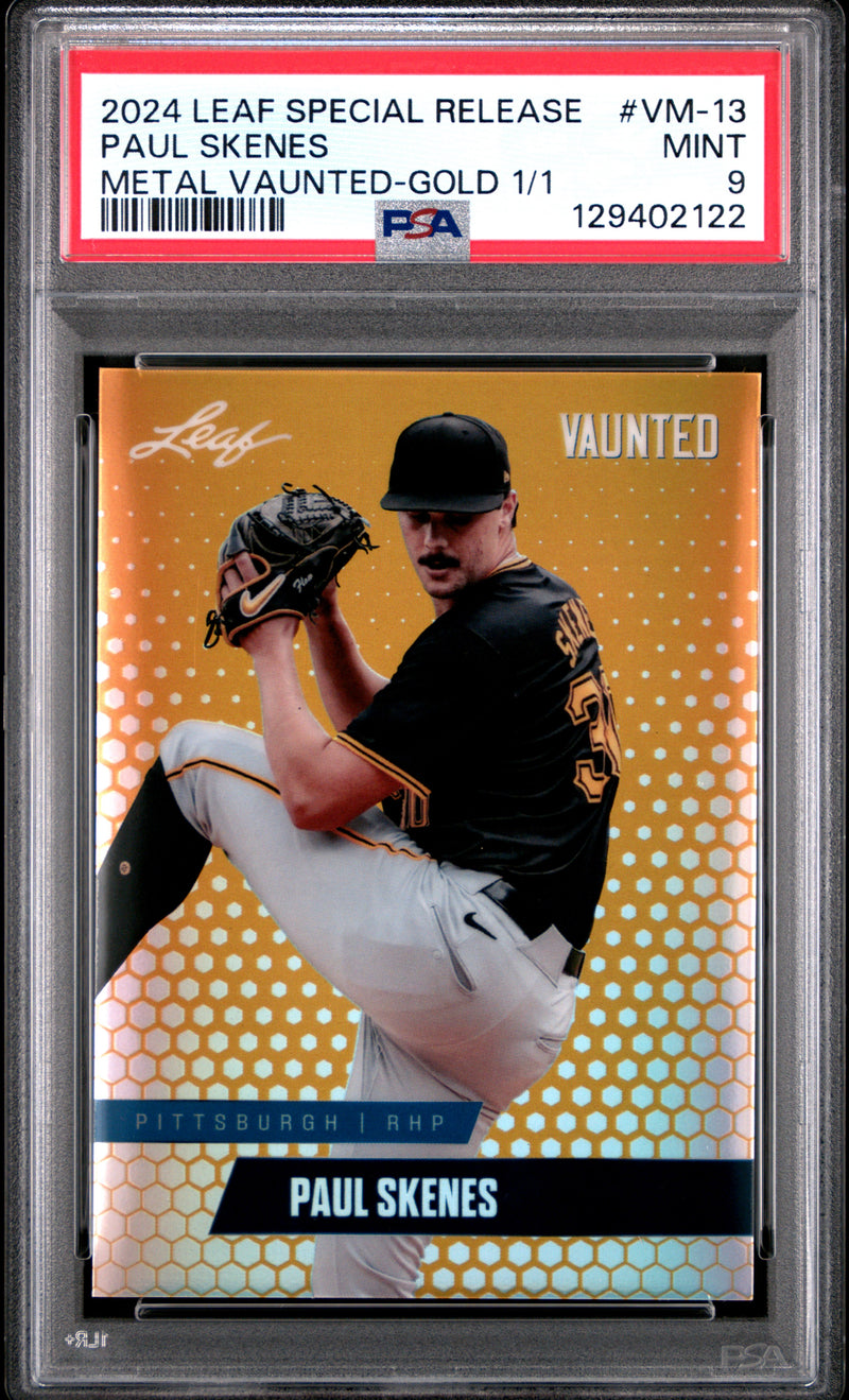 PSA 9 Paul Skenes 2024 Leaf Vaunted Metal #VM-13 Gold 1/1 Rookie Card Pittsburgh Pirates