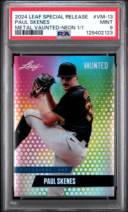 PSA 9 Paul Skenes 2024 Leaf Vaunted Metal #VM-13 Neon 1/1 Rookie Card