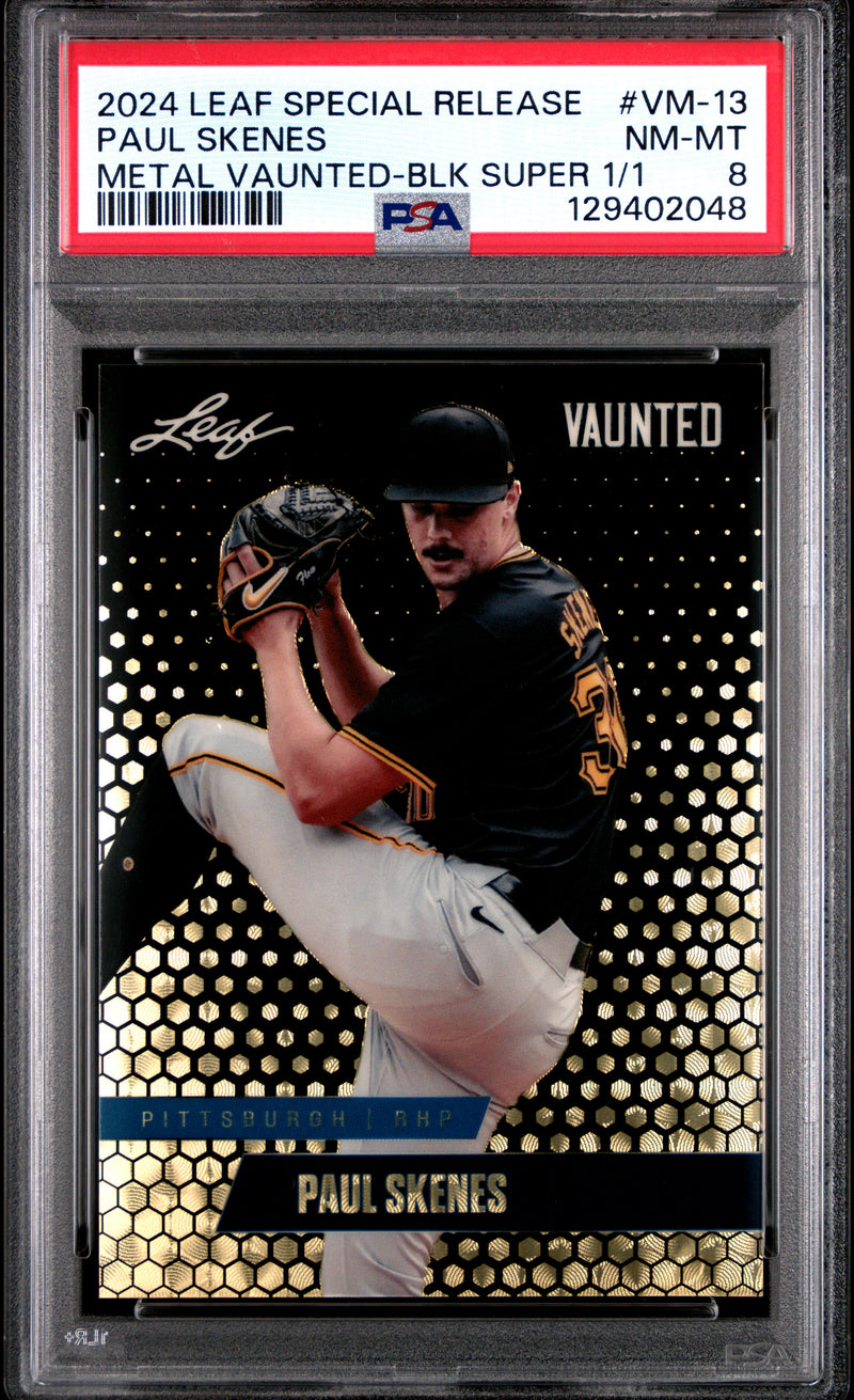 PSA 8 Paul Skenes 2024 Leaf Vaunted Metal #VM-13 Black Superprismatic 1/1 Rookie Card Pittsburgh Pirates