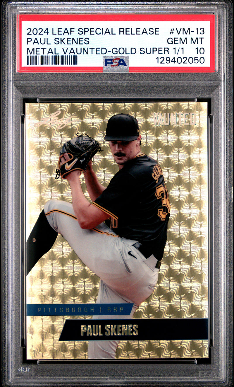 PSA 10 Paul Skenes 2024 Leaf Vaunted Metal #VM-13 Gold Superprismatic 1/1 Rookie Card Pittsburgh Pirates