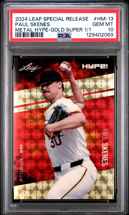 PSA 10 Paul Skenes 2024 Leaf HYPE! Metal #HM-13 Gold Superprismatic 1/1 Rookie Card