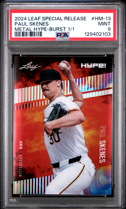 PSA 9 Paul Skenes 2024 Leaf HYPE! Metal #HM-13 Burst 1/1 Rookie Card