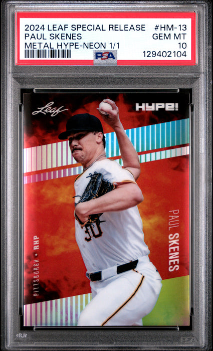 PSA 10 Paul Skenes 2024 Leaf HYPE! Metal #HM-13 Neon 1/1 Rookie Card