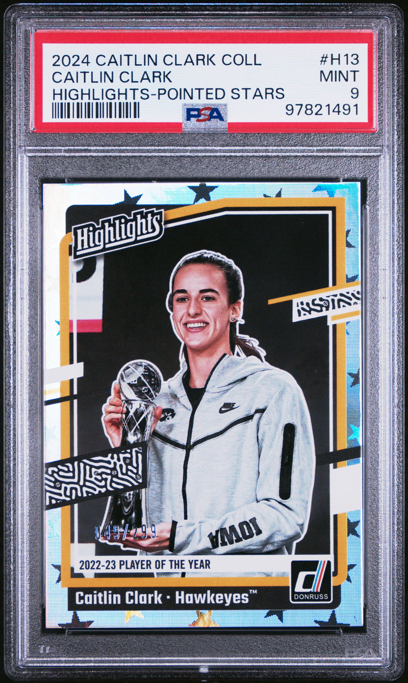 PSA 9 2024 Panini Caitlin Clark Collection #H13 Pointed Stars 49/299 Rookie Card Iowa Hawkeyes