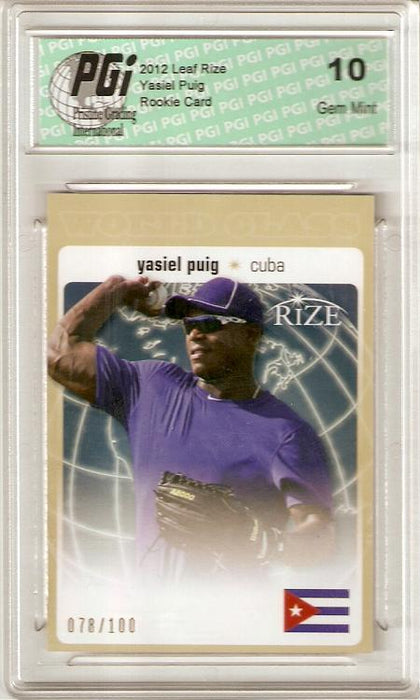 Yasiel Puig 2012 Leaf Rize Rare Cuba GOLD Only 100 Made Rookie Card PGI 10