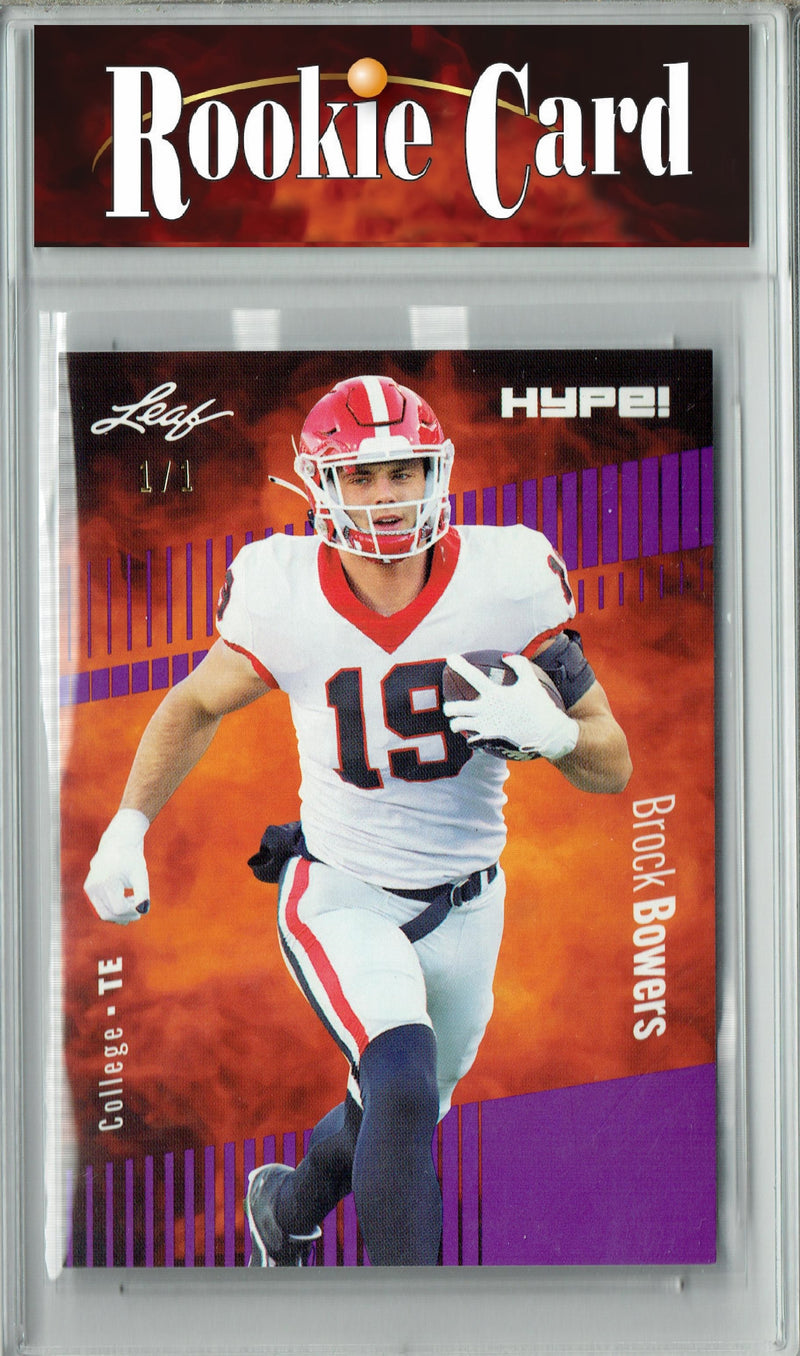Brock Bowers Rookie Card Las Vegas Football Trading Card 2023 Leaf HYPE! #104 Purple Blank Back 1/1  Certified Mint+