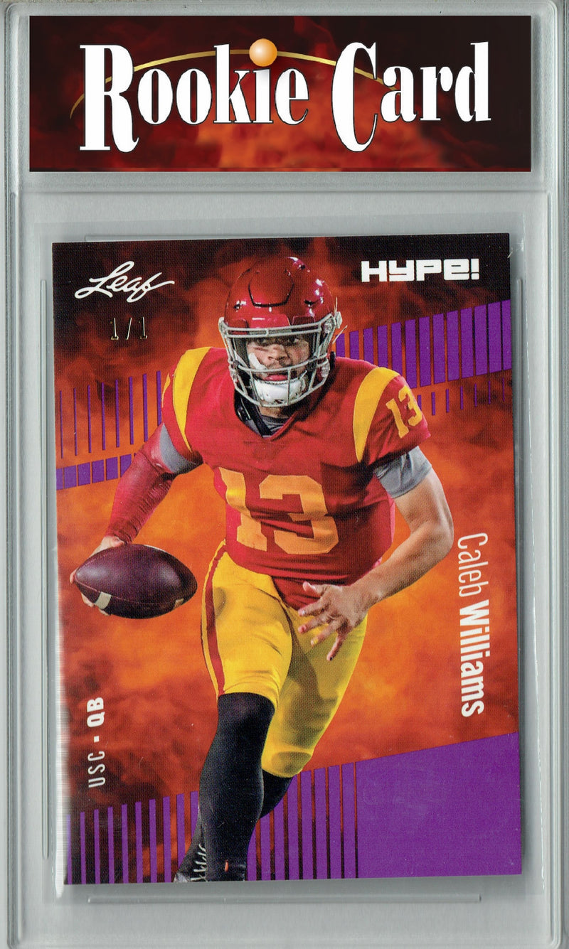 Caleb Williams Rookie Card Chicago Football Trading Card 2023 Leaf HYPE! #107 Purple Blank Back 1/1  Certified Mint+