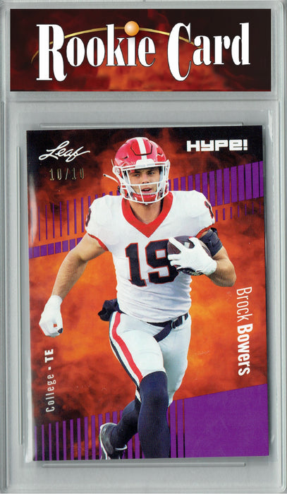 Certified Mint+ Brock Bowers 2023 Leaf HYPE! #104 Purple SP, Just 10 Made Rookie Card Las Vegas Raiders