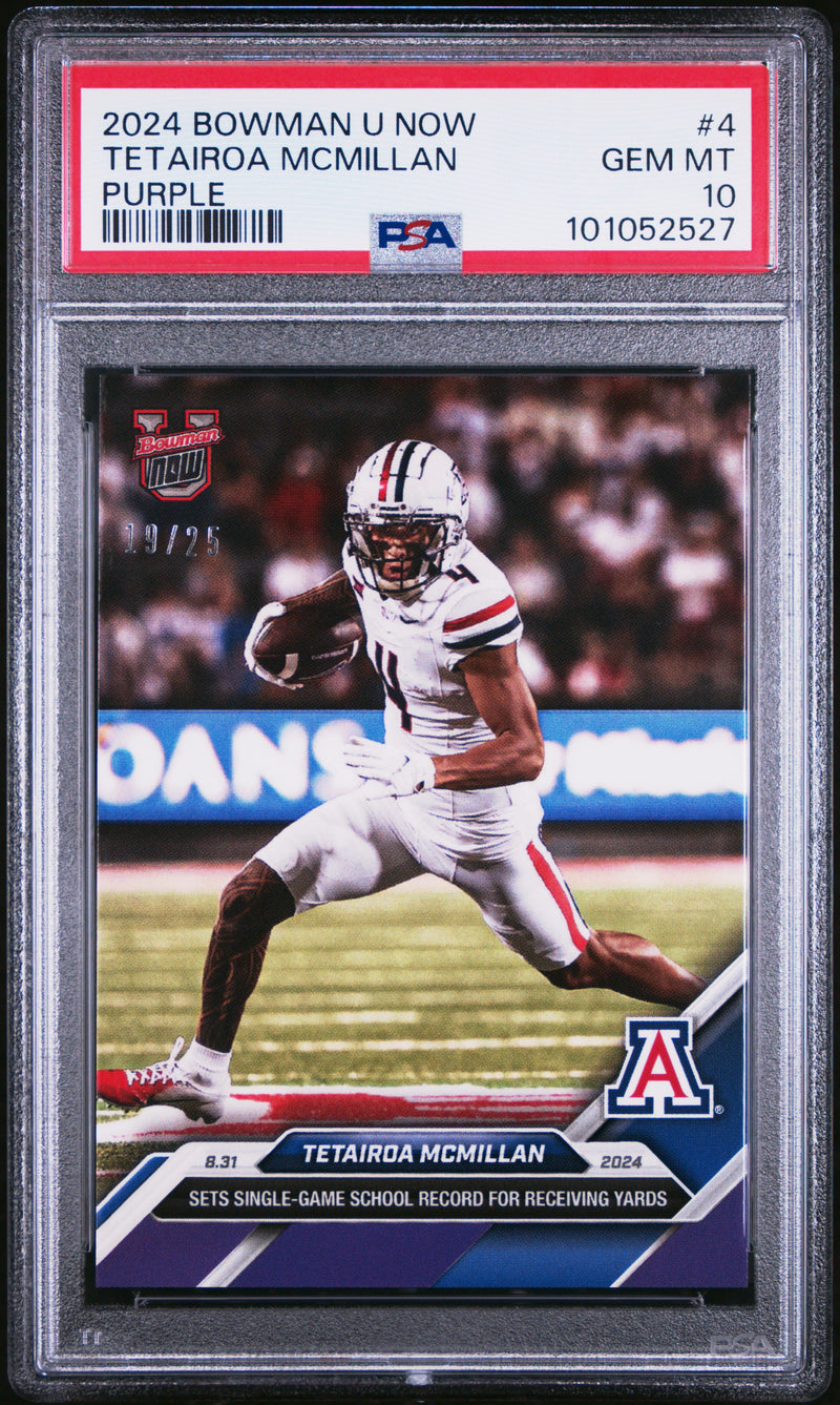 PSA 10 Tetairoa McMillan 2024 Bowman University Now #4 Purple #19/25 Rookie Card Arizona Wildcats