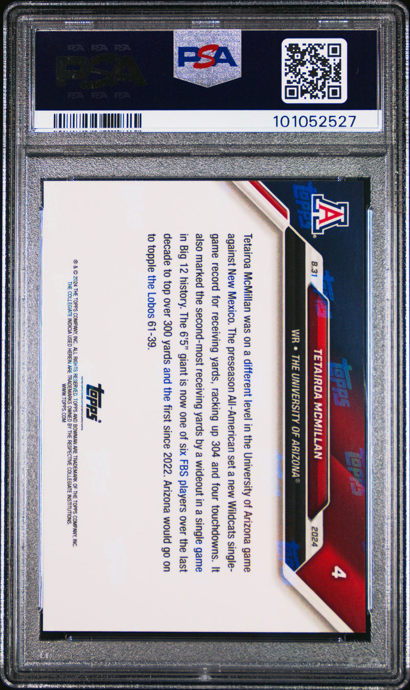 PSA 10 Tetairoa McMillan 2024 Bowman University Now #4 Purple #19/25 Rookie Card Arizona Wildcats