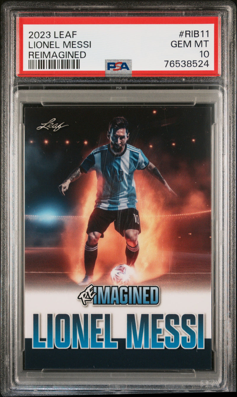 PSA 10 Lionel Messi 2023 Leaf RIB11 Rare Trading Card Trophies Reimagined 1/632