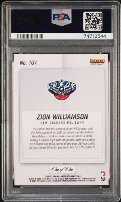 PSA 8 NM-MT Zion Williamson 2019 Panini Instant #8 Rookie Card Black Masterpiece 1/1