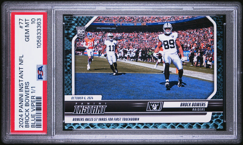 PSA 10 Brock Bowers 2024 Panini Instant #77 Blue Viper 1/1 Rookie Card Las Vegas Raiders