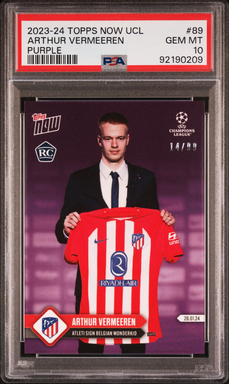 PSA 10 Arthur Vermeeren 2023 Topps Now #89 Purple SP #14/99 Rookie Card Atletico de Madrid