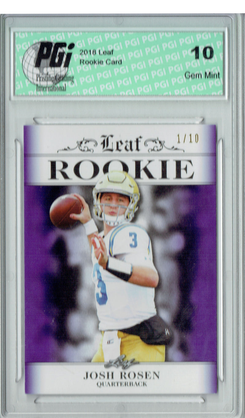Josh Rosen Rookie Card Arizona PGI 10 Gem Mint Football Trading Card 2018 Leaf Exclusive #RA-03 Purple SP #1/10 Made