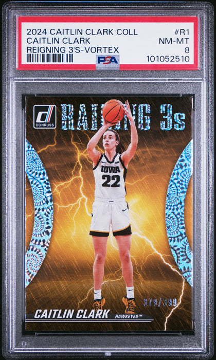 PSA 8 Caitlin Clark 2024 Panini #R1 Vortex 379/399 Rookie Card