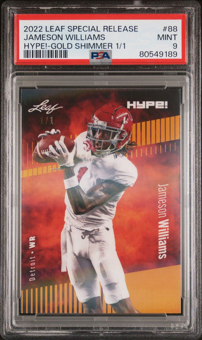 PSA 9 Jameson Williams 2022 Leaf Hype! #88 Gold Shimmer 1 of 1 Rookie Card