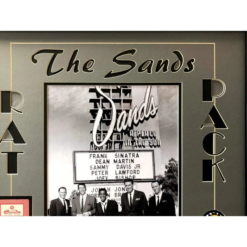 Rat Pack Vegas Collage W/ Authentic Sands Playing Cards Framed Sign Photo