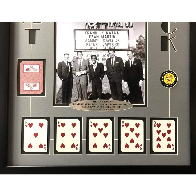 Rat Pack Vegas Collage W/ Authentic Sands Playing Cards Framed Sign Photo