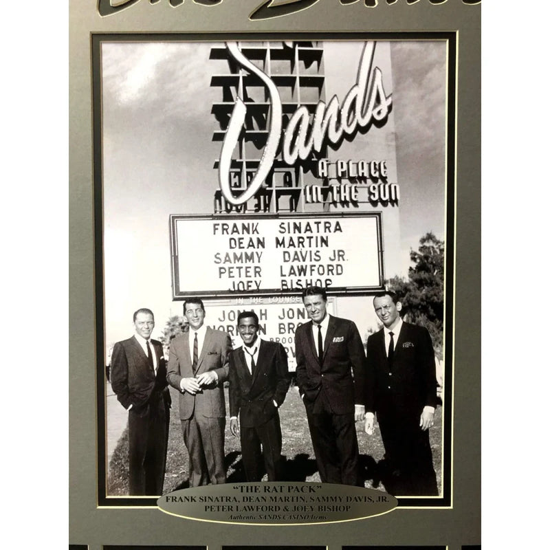 Rat Pack Vegas Collage W/ Authentic Sands Playing Cards Framed Sign Photo