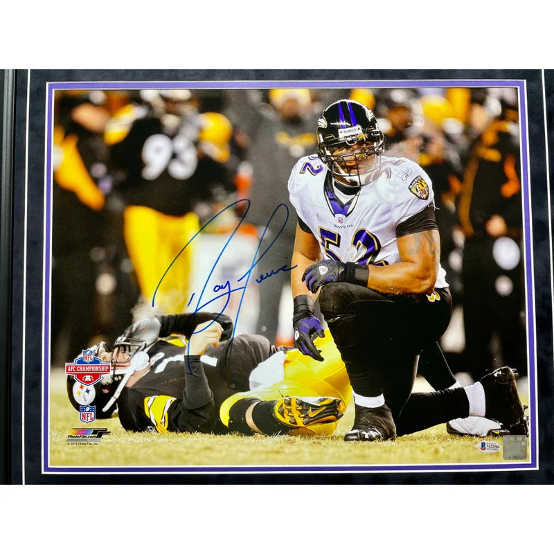 Ray Lewis Autographed Baltimore Ravens 16x20 Photo Framed BAS Signed Vs Big Ben