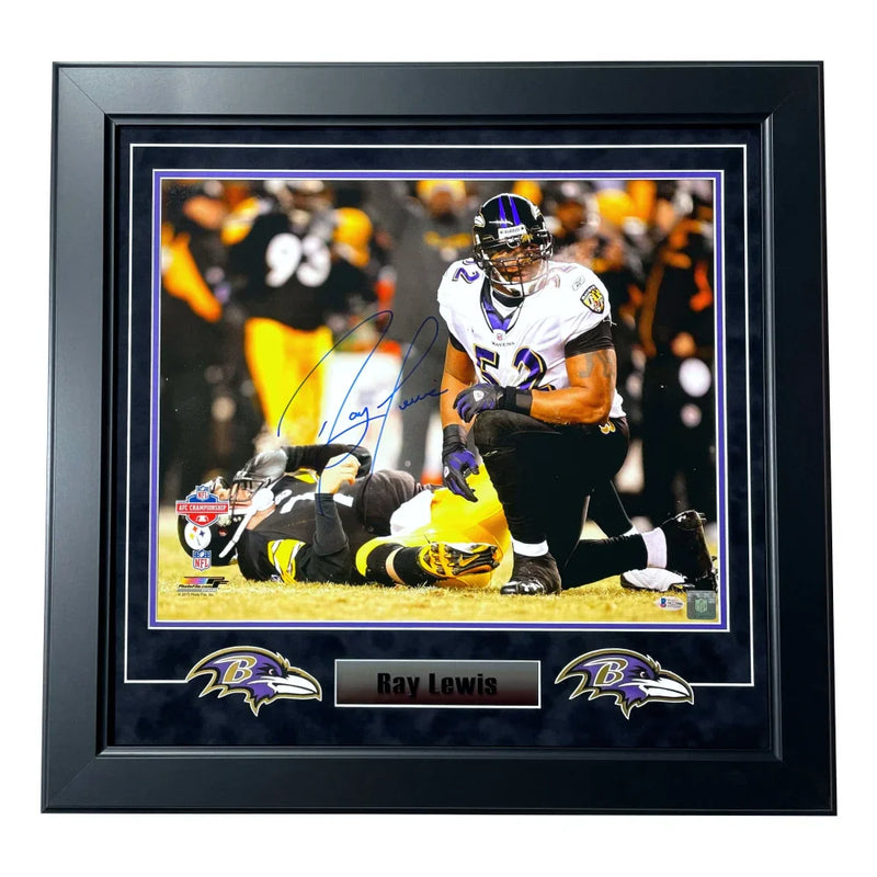 Ray Lewis Autographed Baltimore Ravens 16x20 Photo Framed BAS Signed Vs Big Ben