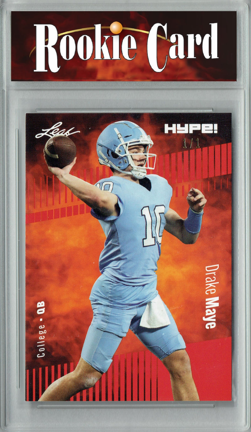 Drake Maye Rookie Card New England Football Trading Card 2023 Leaf HYPE! #114 Red Blank Back 1/1  Certified Mint+