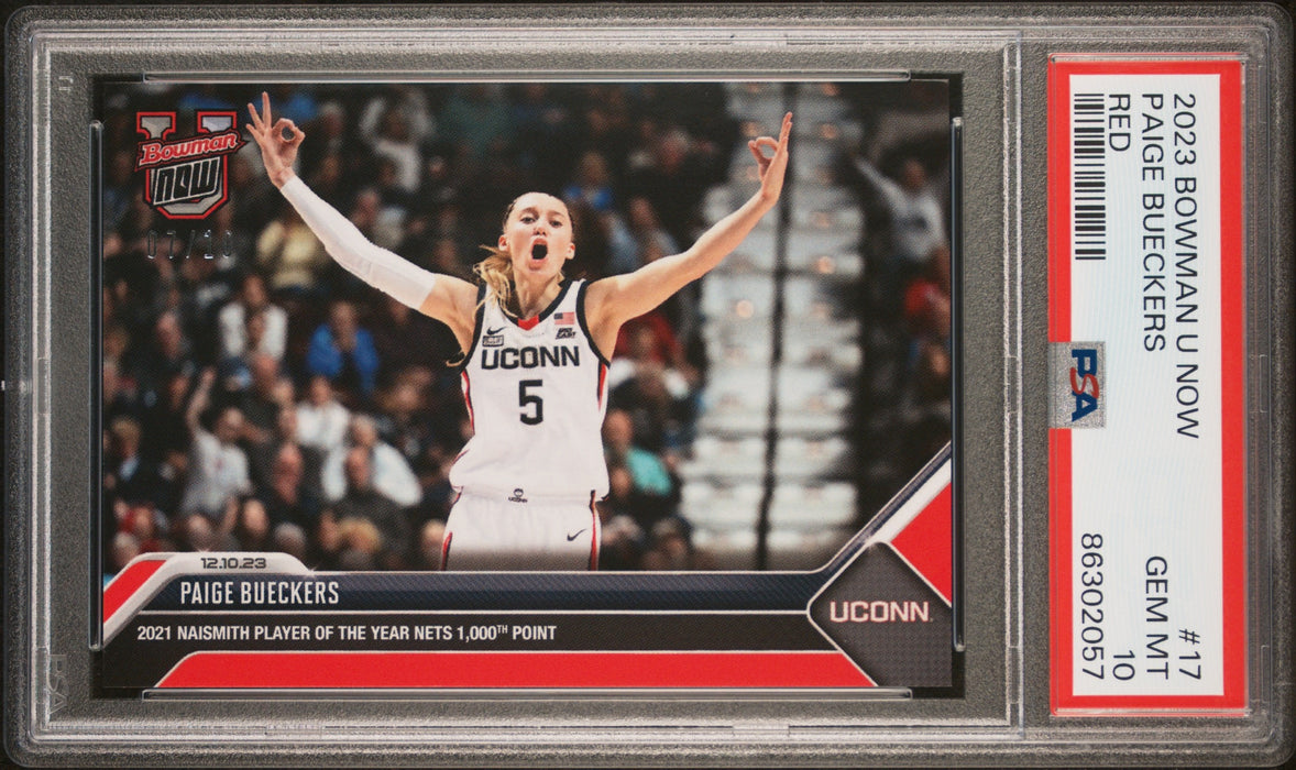 PSA 10 Paige Bueckers 2023 Bowman University Now #17 Red SP #7 of 10 Rookie Card
