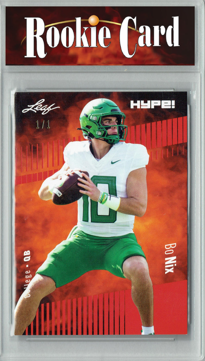 Bo Nix Rookie Card Denver Football Trading Card 2023 Leaf HYPE! #103 Red Blank Back 1/1  Certified Mint+