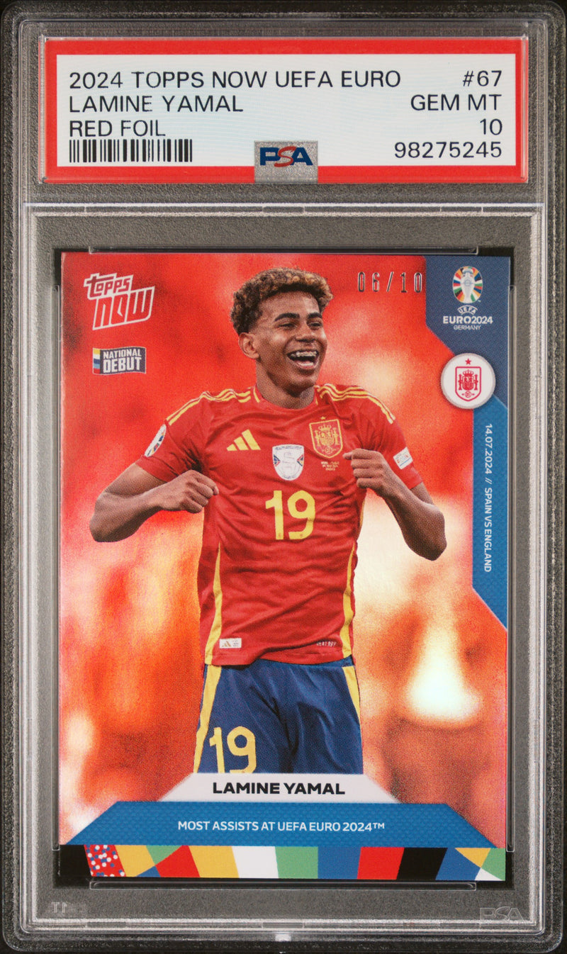 PSA 10 Lamine Yamal 2024 Topps Now #67 Red Foil #6 of 10 UEFA EURO Rookie Card Spain