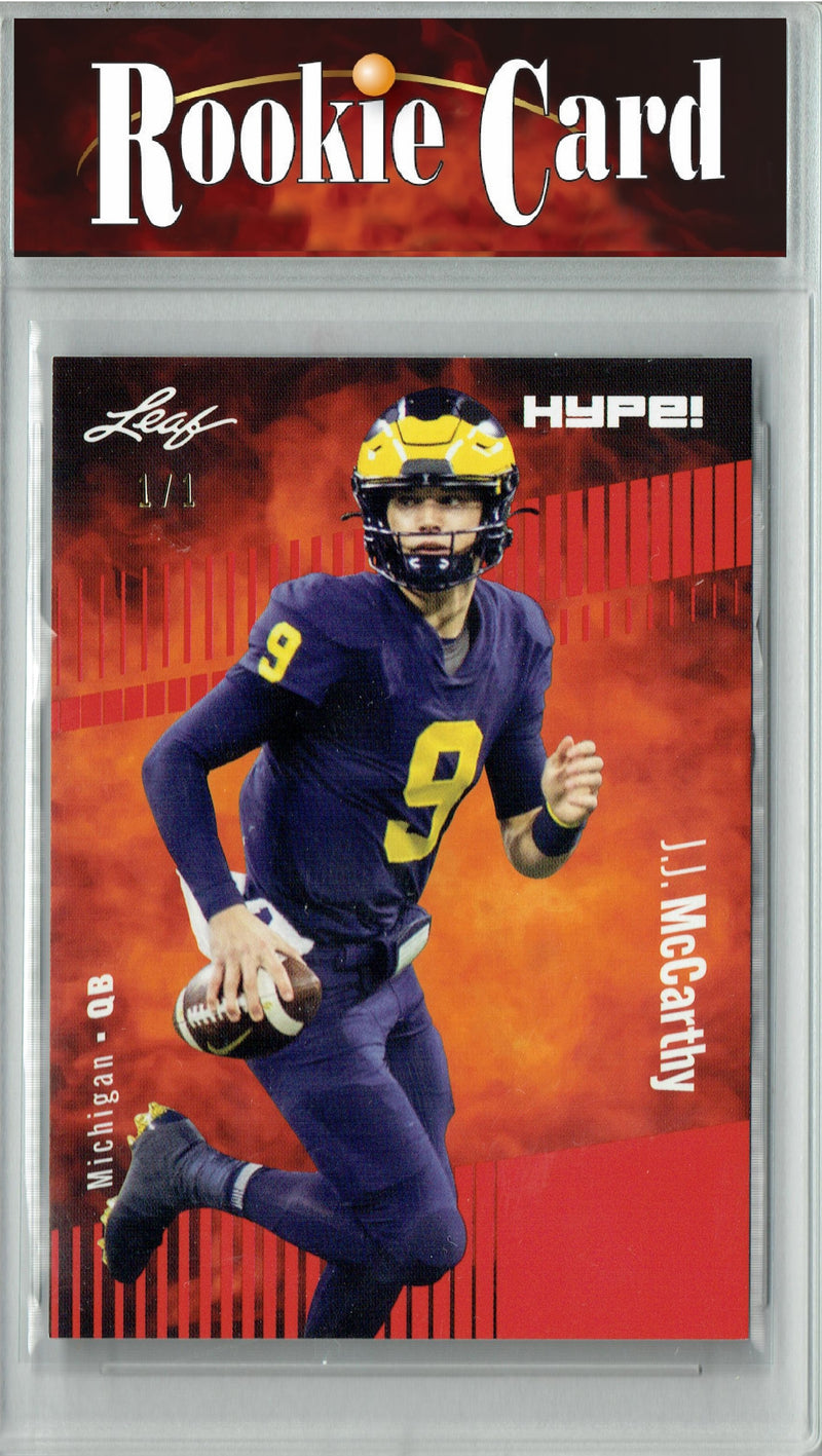 J.J. McCarthy Rookie Card Minnesota Football Trading Card 2023 Leaf HYPE! #122 Red Blank Back 1/1  Certified Mint+