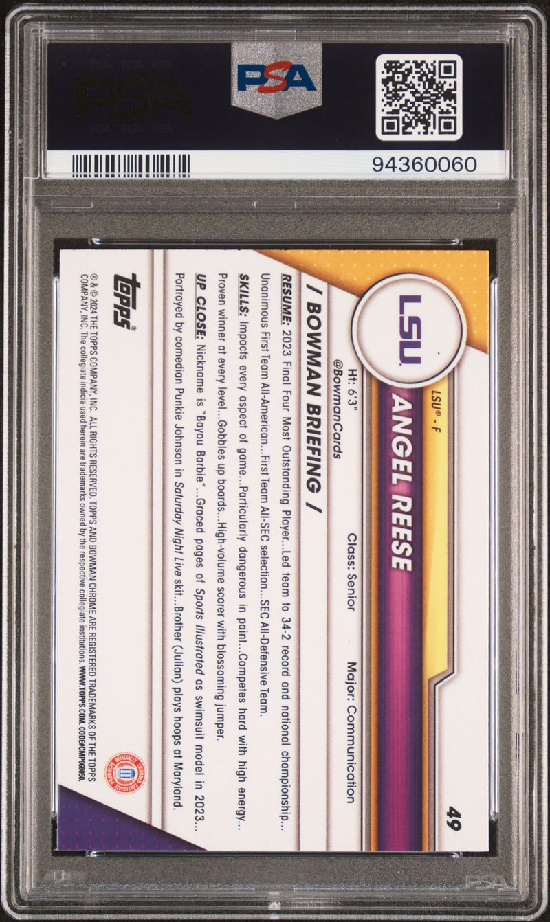 PSA 10 Angel Reese 2023 Topps Chrome #49 X-Fractor Rookie Card LSU