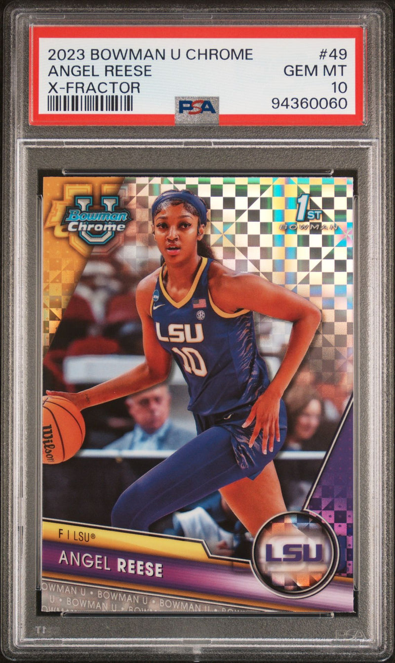 PSA 10 Angel Reese 2023 Topps Chrome #49 X-Fractor Rookie Card LSU