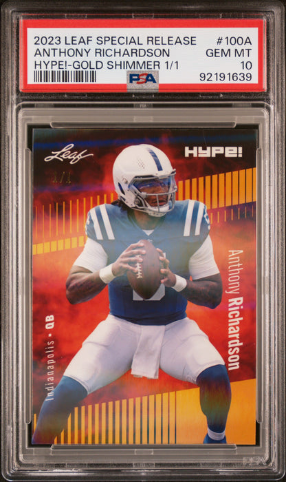 PSA 10 Anthony Richardson 2023 Leaf Hype! #100A Gold Shimmer 1/1 Rookie Card