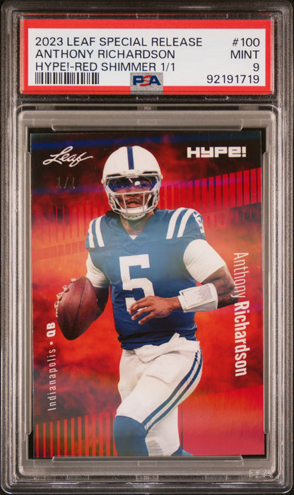 PSA 9 Anthony Richardson 2023 Leaf Hype! #100 Red Shimmer 1/1 Rookie Card