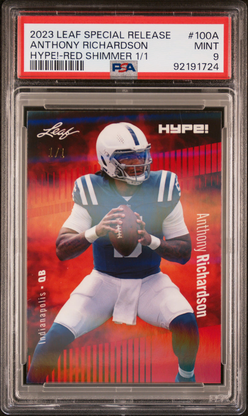 PSA 9 Anthony Richardson 2023 Leaf HYPE #100A Red Shimmer 1/1 Rookie Card Indianapolis Colts