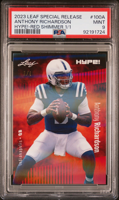 PSA 9 Anthony Richardson 2023 Leaf Hype! #100A Red Shimmer 1/1 Rookie Card