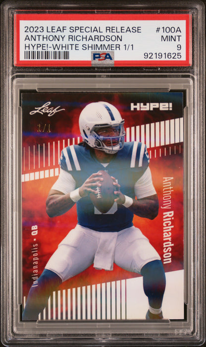 PSA 9 Anthony Richardson 2023 Leaf Hype! #100A White Shimmer 1/1 Rookie Card