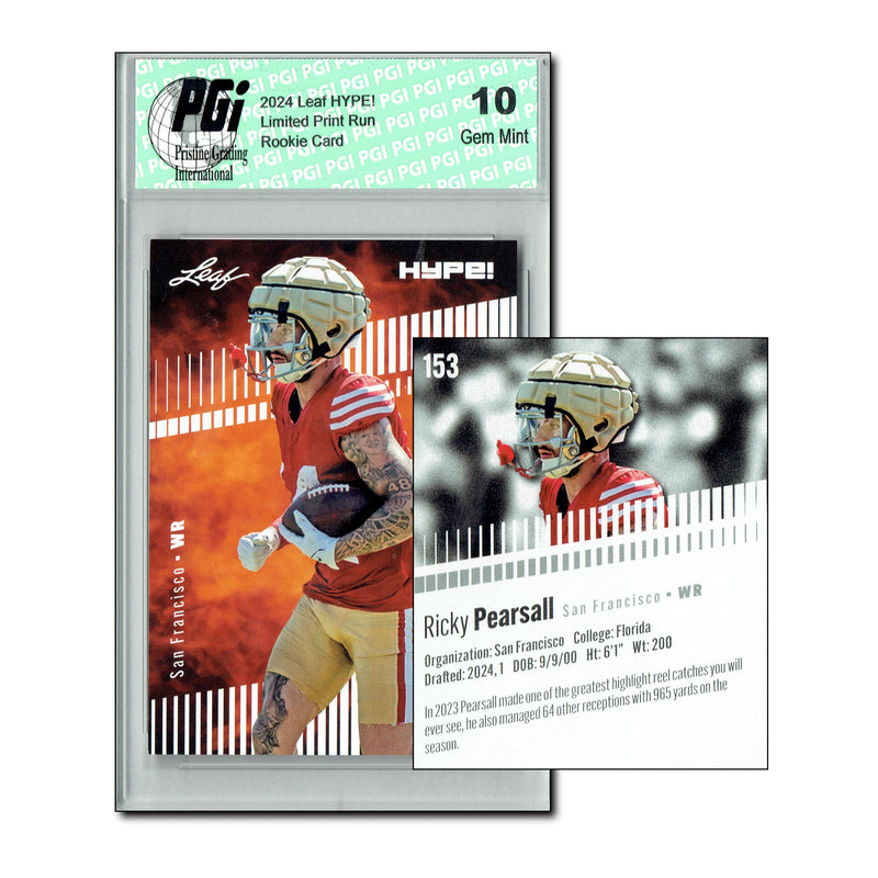 Ricky Pearsall Rookie Card San Francisco PGI 10 Gem Mint Football Trading Card 2024 Leaf Hype #153 Only 5000 Made