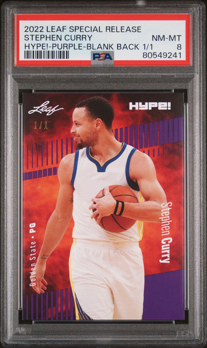 PSA 8 NM-MT Stephen Curry 2022 Leaf Hype! #92 Purple Blank Back 1/1 Rare Trading Card