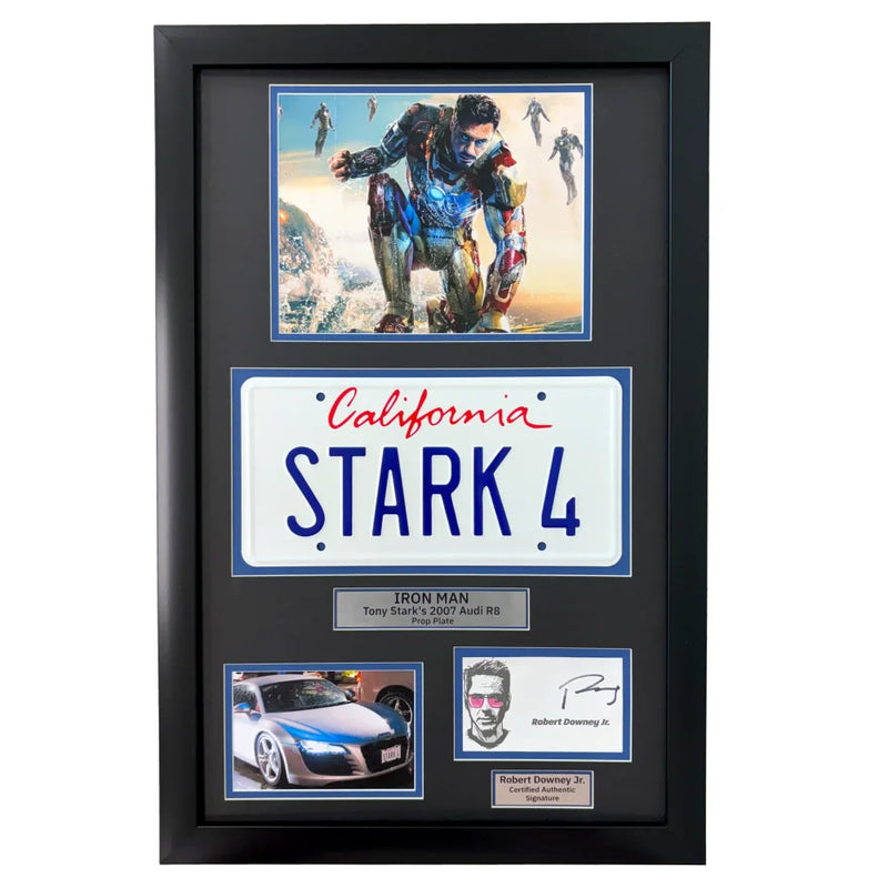 Robert Downey Jr. Signed Iron Man Movie Car Audi R8 License Plate Framed JSA COA