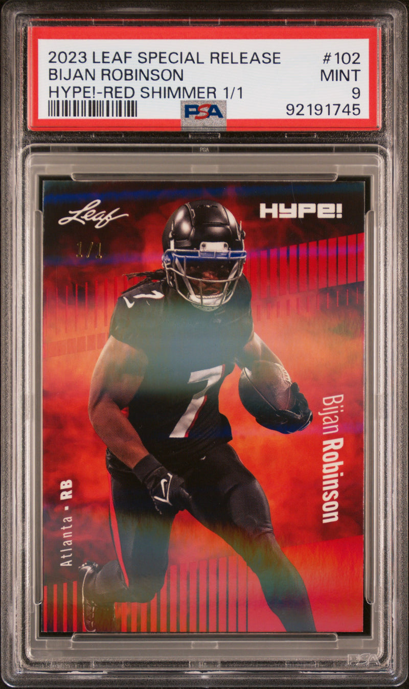 PSA 9 Bijan Robinson 2023 Leaf HYPE #102 Red Shimmer 1/1 Rookie Card Atlanta Falcons