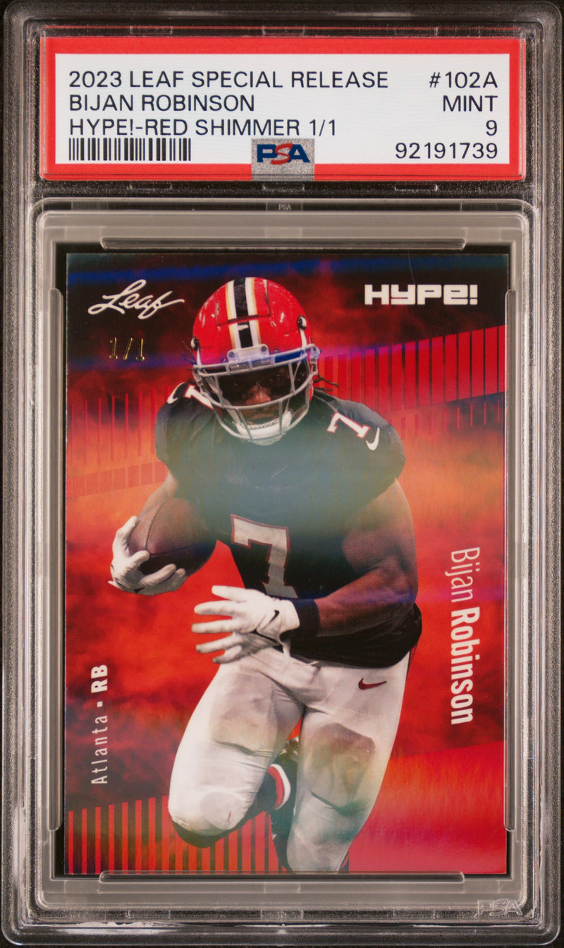 PSA 9 Bijan Robinson 2023 Leaf HYPE #102A Red Shimmer 1/1 Rookie Card Atlanta Falcons
