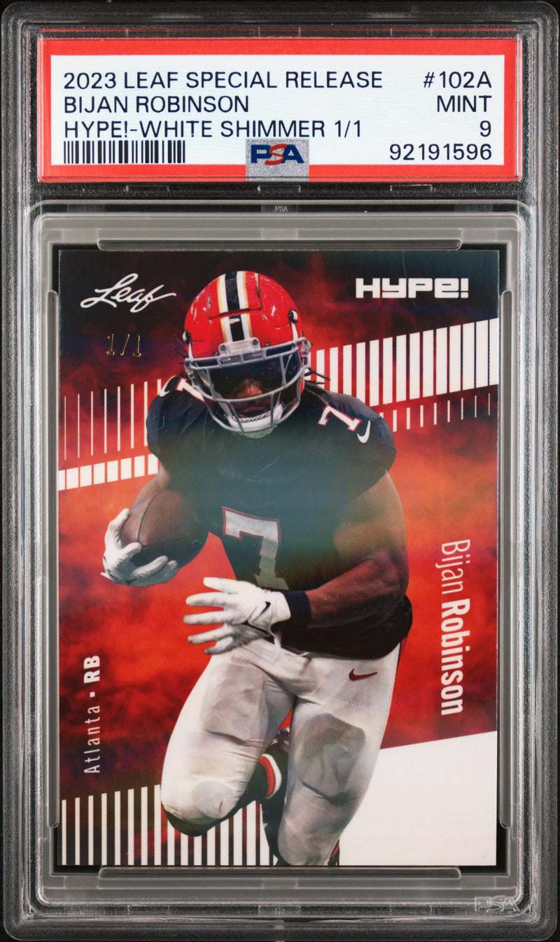 PSA 9 Bijan Robinson 2023 Leaf HYPE #102A White Shimmer 1/1 Rookie Card Atlanta Falcons