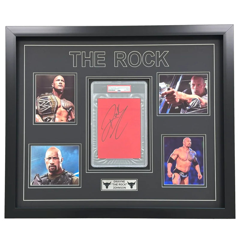 The Rock Autographed Encapsulated Cut Authentic Framed PSA  WWE Dwayne Johnson