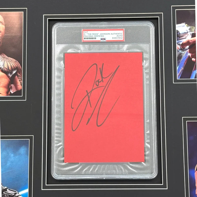 The Rock Autographed Encapsulated Cut Authentic Framed PSA  WWE Dwayne Johnson